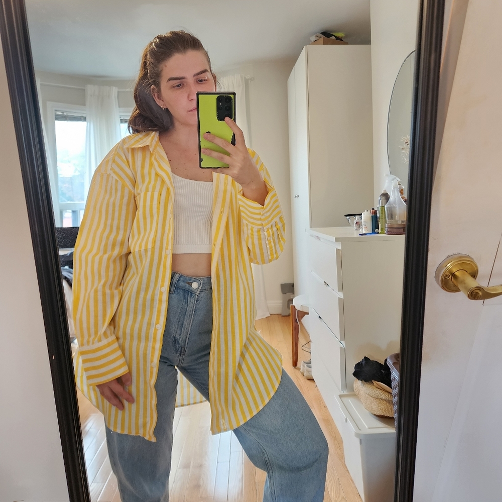 BNWT H&M Linen Cotton Blend Button Down Shirt, US S